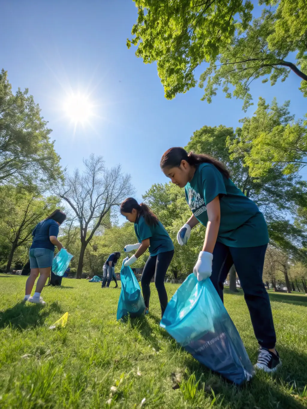 A photo of ACCAU members cleaning up a local forest area, collecting litter and debris to maintain the natural beauty of Ustou.