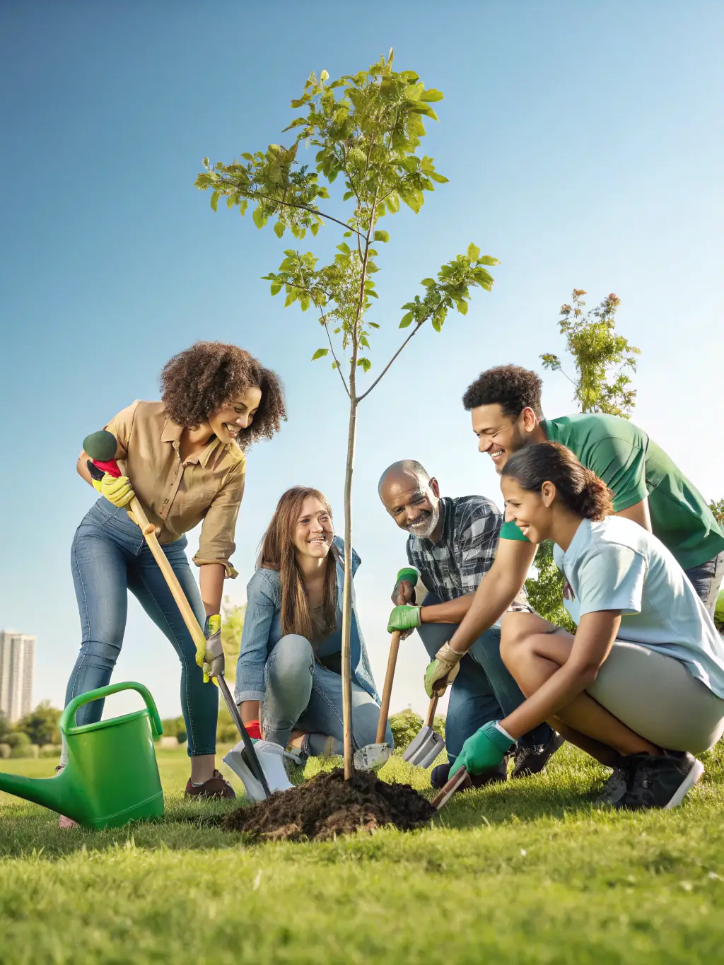 A picture of ACCAU members planting trees as part of a reforestation project in the Ustou region, emphasizing their commitment to environmental conservation.