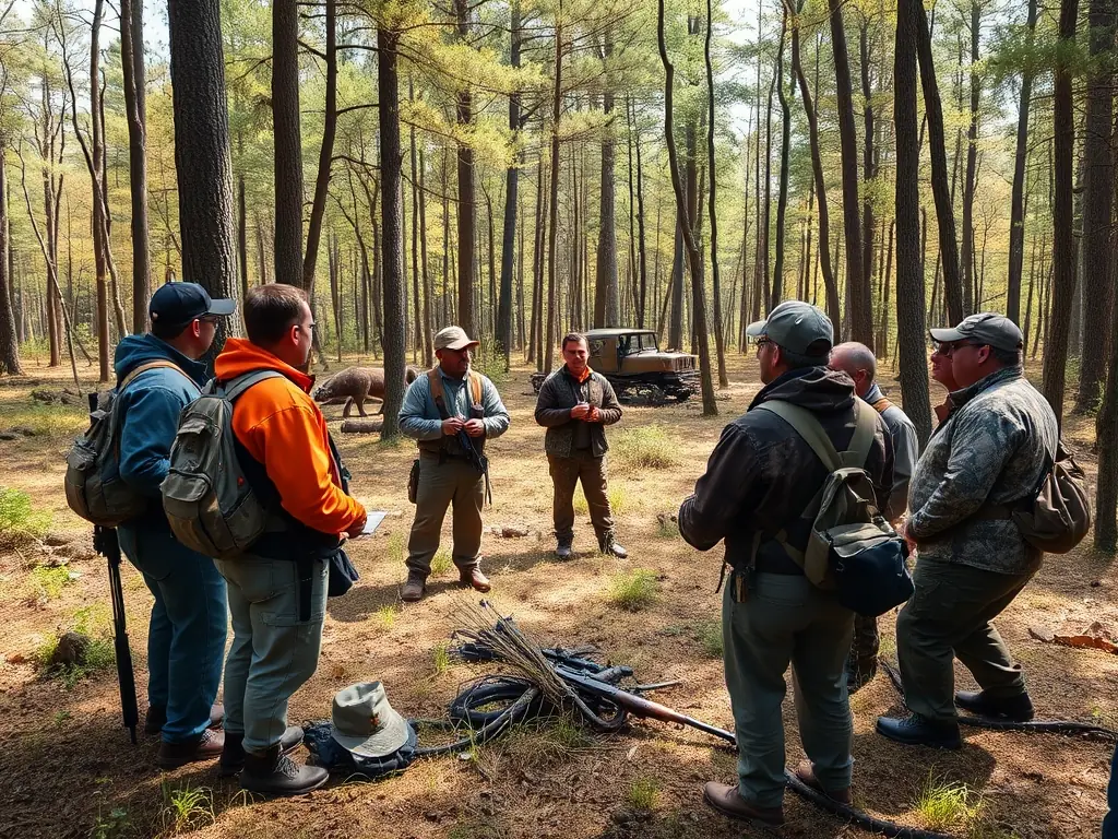 A group of ACCAU members participating in a training session on responsible hunting practices. The session is led by an experienced instructor, and participants are actively engaged in learning about safety and conservation.
